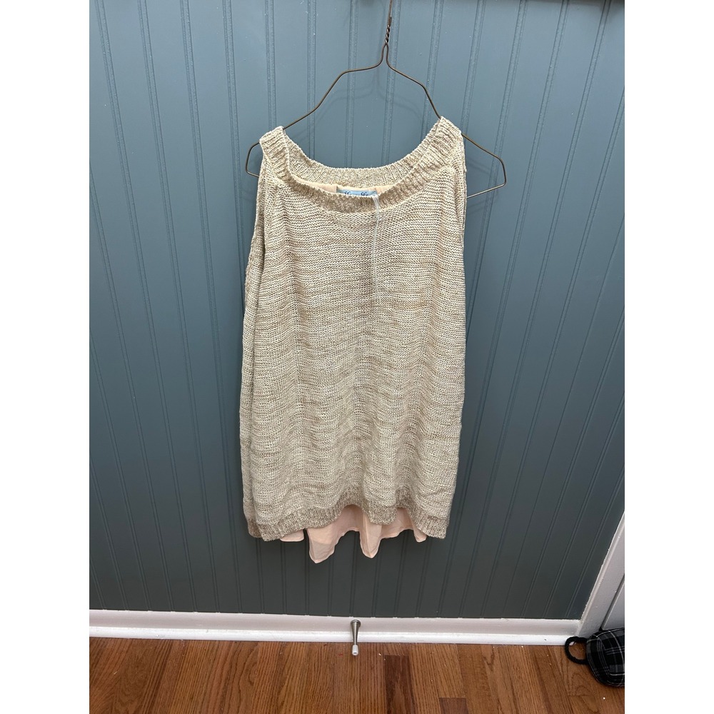 She + Sky Cold Shoulder Knit‎ Top Women's Size L Layered Sleeveless Casual